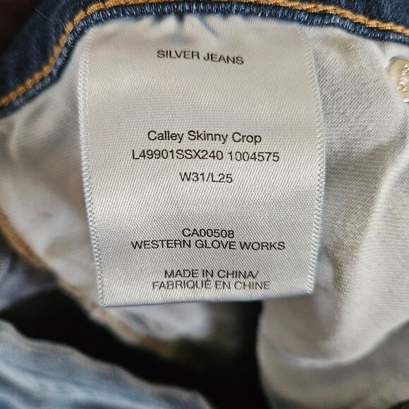 SILVER Womens Size 31 x 27 Distressed Raw Hem Calley Skinny Crop Blue Jeans - Picture 6 of 13